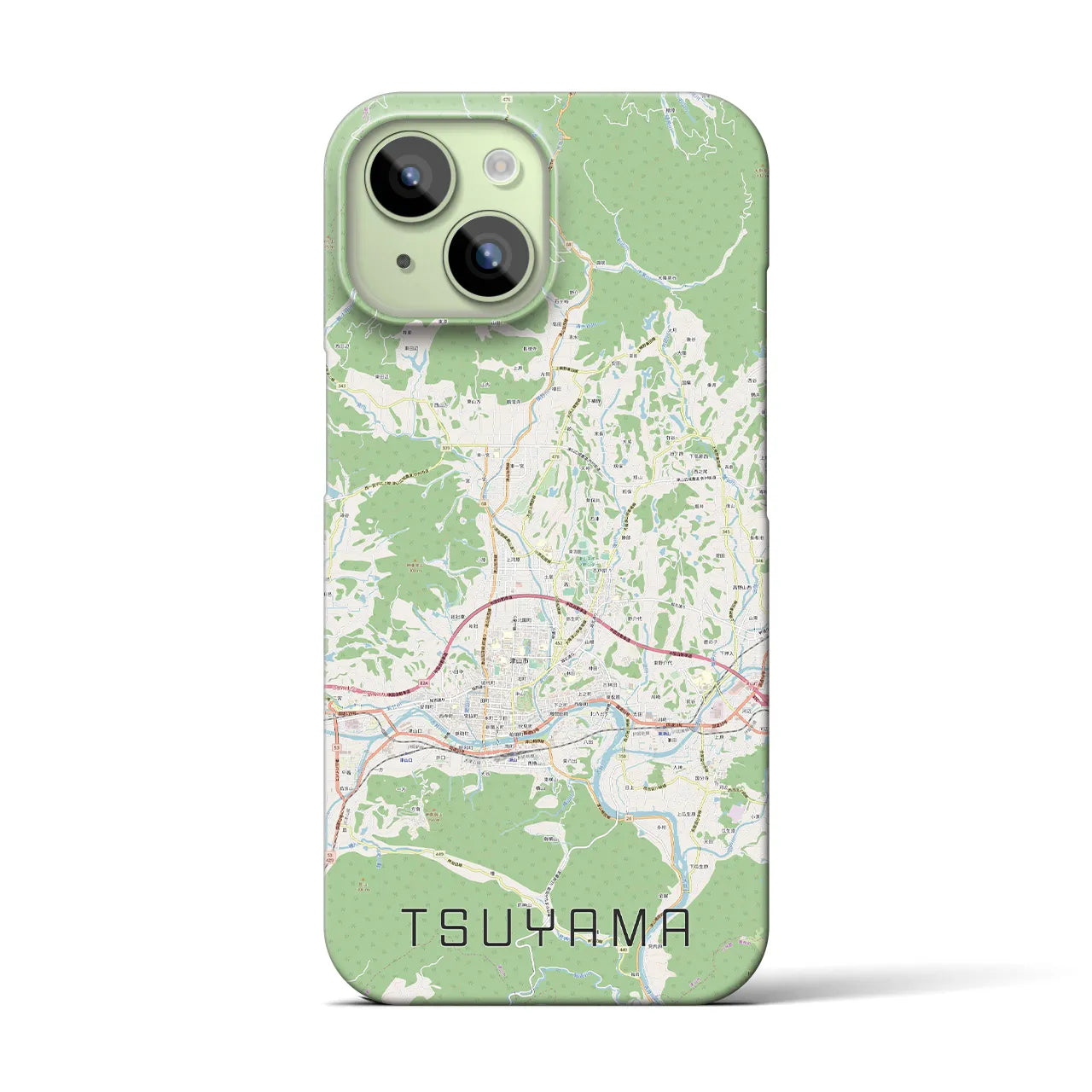 【津山】地図柄iPhoneケース（バックカバータイプ・ナチュラル）iPhone 15 用