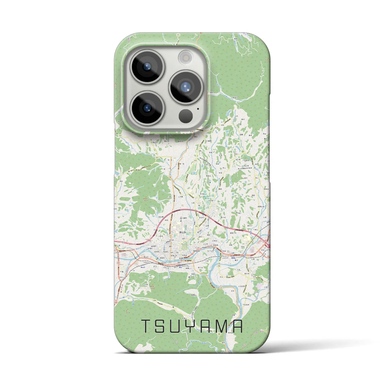 【津山】地図柄iPhoneケース（バックカバータイプ・ナチュラル）iPhone 15 Pro 用