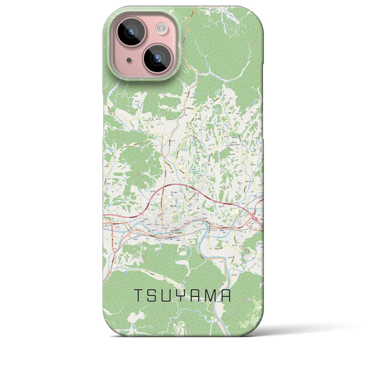 【津山】地図柄iPhoneケース（バックカバータイプ・ナチュラル）iPhone 15 Plus 用
