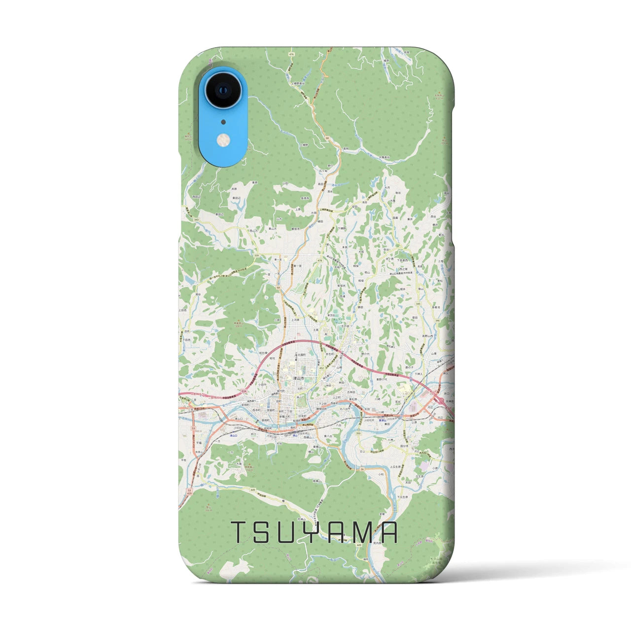 【津山】地図柄iPhoneケース（バックカバータイプ・ナチュラル）iPhone XR 用