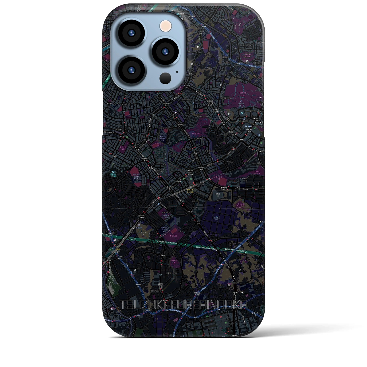 【都筑ふれあいの丘】地図柄iPhoneケース（バックカバータイプ・ブラック）iPhone 13 Pro Max 用