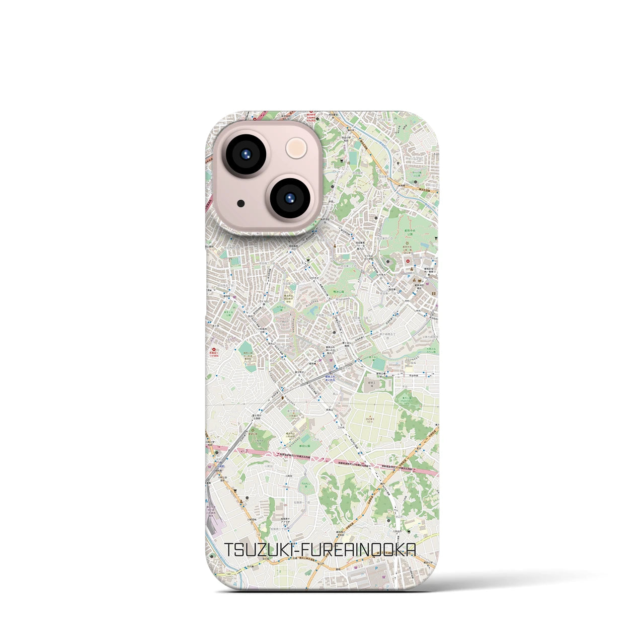 【都筑ふれあいの丘】地図柄iPhoneケース（バックカバータイプ・ナチュラル）iPhone 13 mini 用