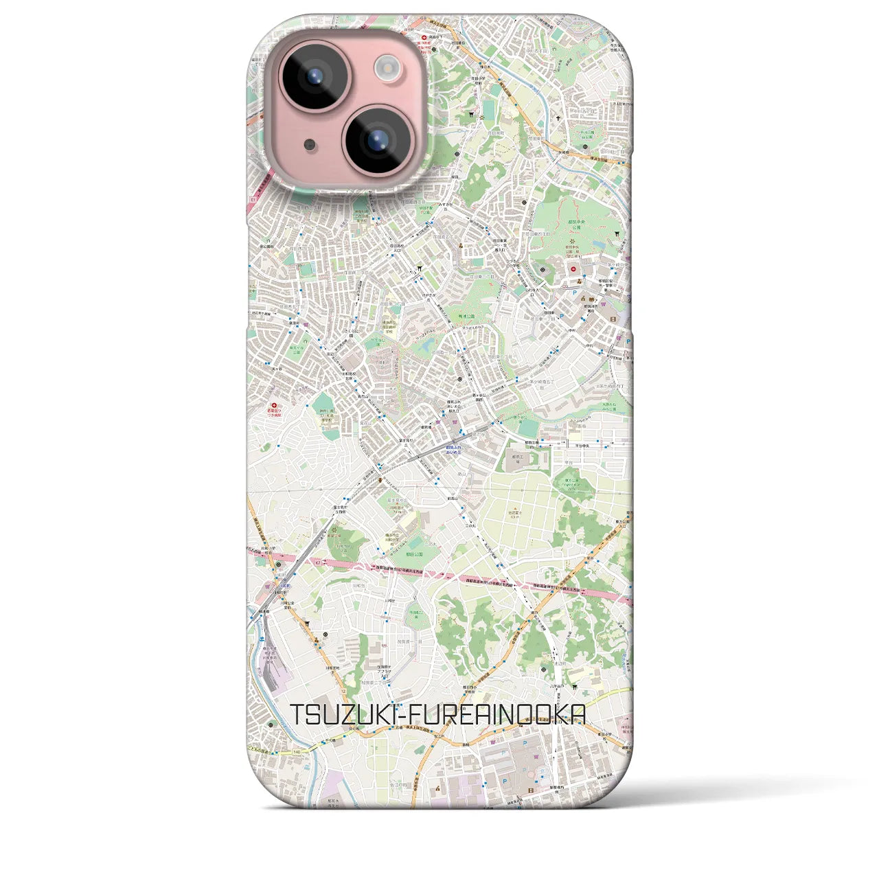 【都筑ふれあいの丘】地図柄iPhoneケース（バックカバータイプ・ナチュラル）iPhone 15 Plus 用