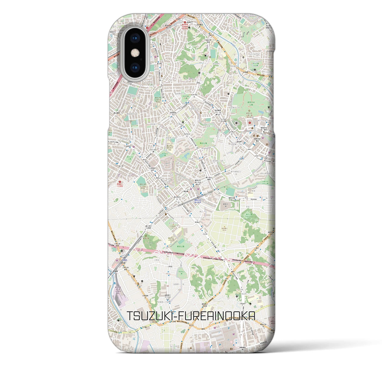 【都筑ふれあいの丘】地図柄iPhoneケース（バックカバータイプ・ナチュラル）iPhone XS Max 用