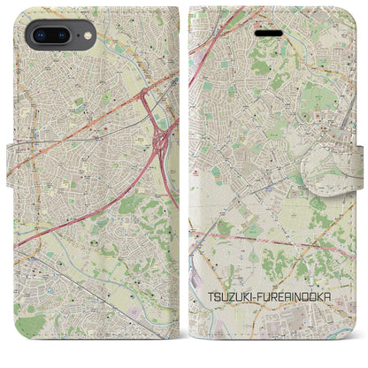 【都筑ふれあいの丘（神奈川県）】地図柄iPhoneケース（手帳タイプ）ナチュラル・iPhone 8Plus /7Plus / 6sPlus / 6Plus 用
