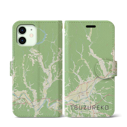 【綴子（秋田県）】地図柄iPhoneケース（手帳タイプ）ナチュラル・iPhone 12 mini 用