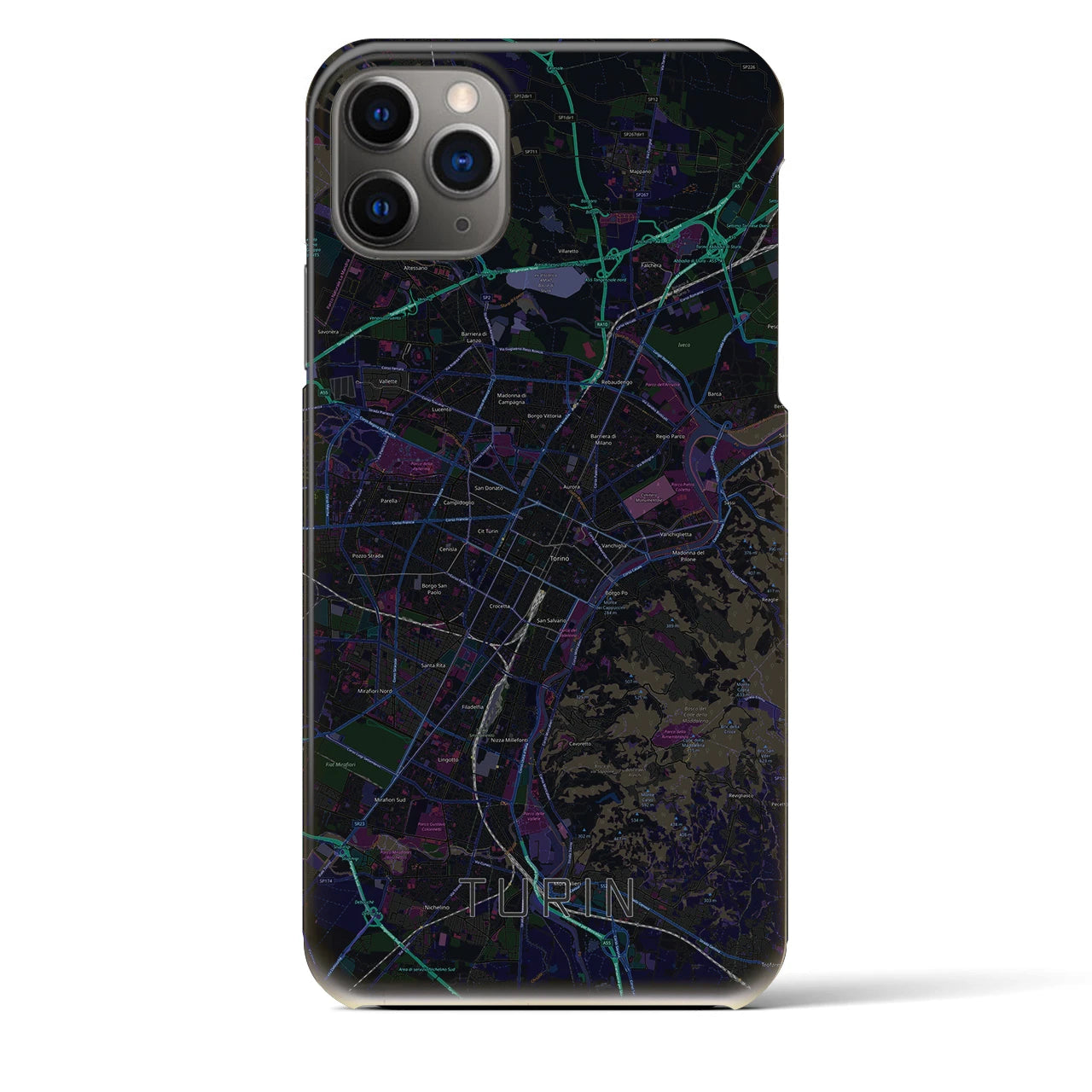 【トリノ】地図柄iPhoneケース（バックカバータイプ・ブラック）iPhone 11 Pro Max 用