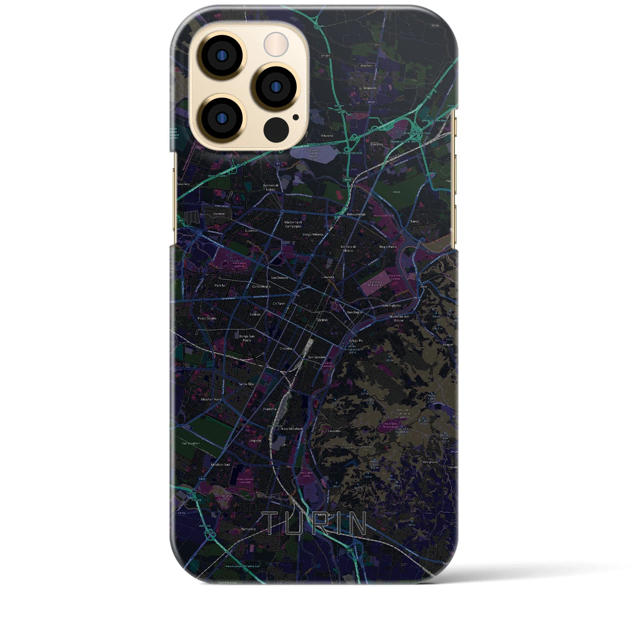 【トリノ】地図柄iPhoneケース（バックカバータイプ・ブラック）iPhone 12 Pro Max 用