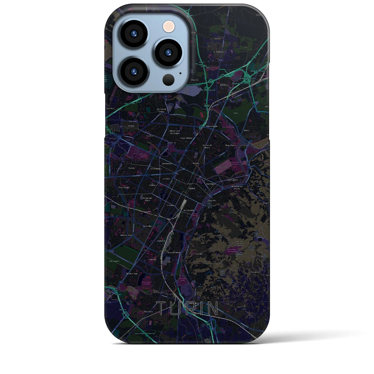【トリノ】地図柄iPhoneケース（バックカバータイプ・ブラック）iPhone 13 Pro Max 用