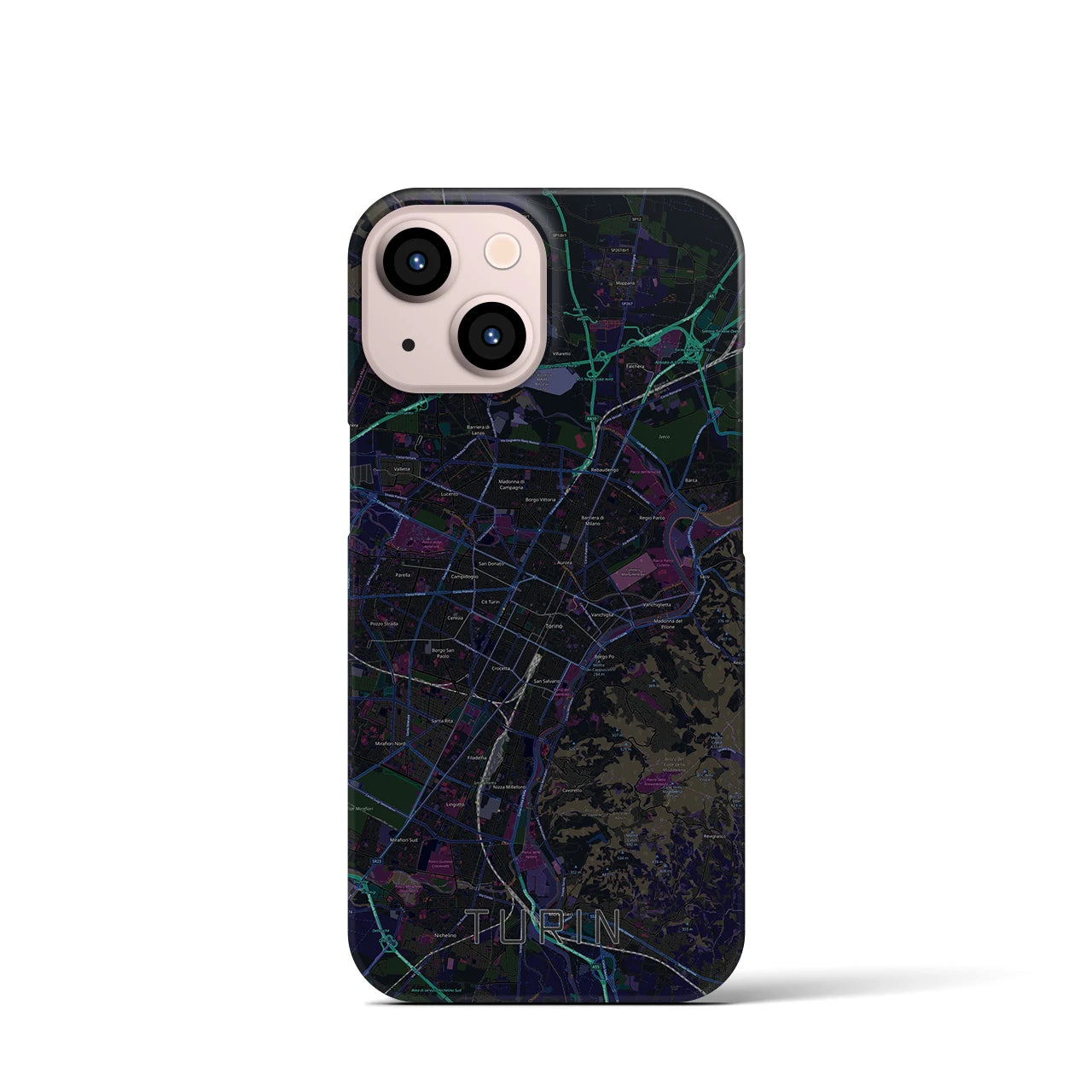 【トリノ】地図柄iPhoneケース（バックカバータイプ・ブラック）iPhone 13 mini 用
