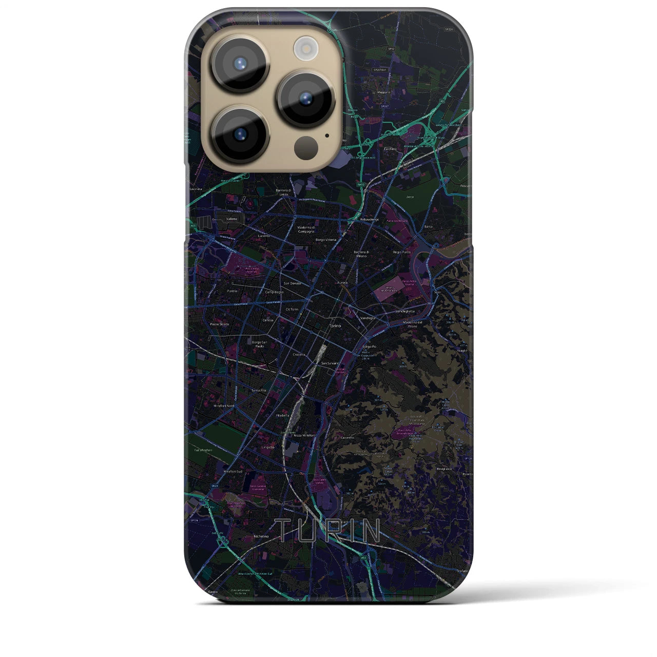 【トリノ】地図柄iPhoneケース（バックカバータイプ・ブラック）iPhone 14 Pro Max 用