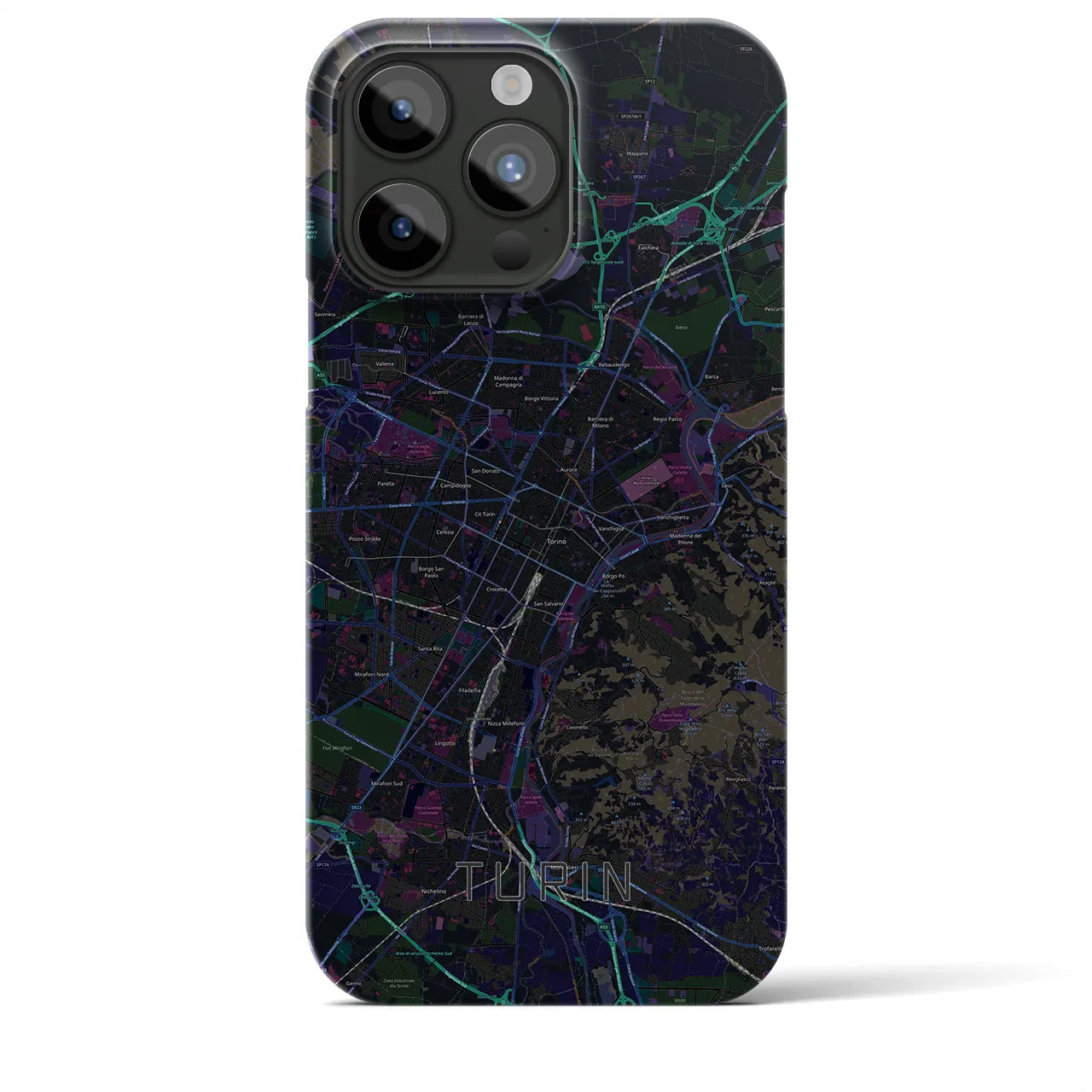【トリノ】地図柄iPhoneケース（バックカバータイプ・ブラック）iPhone 15 Pro Max 用