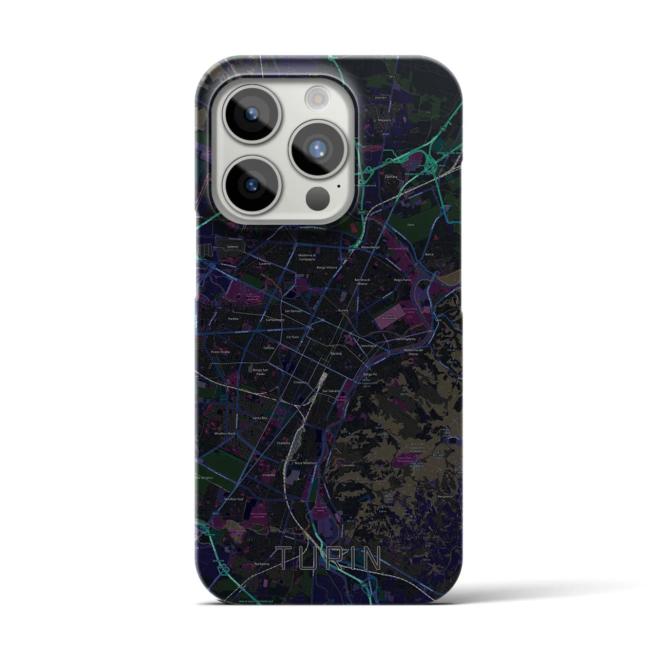 【トリノ】地図柄iPhoneケース（バックカバータイプ・ブラック）iPhone 15 Pro 用