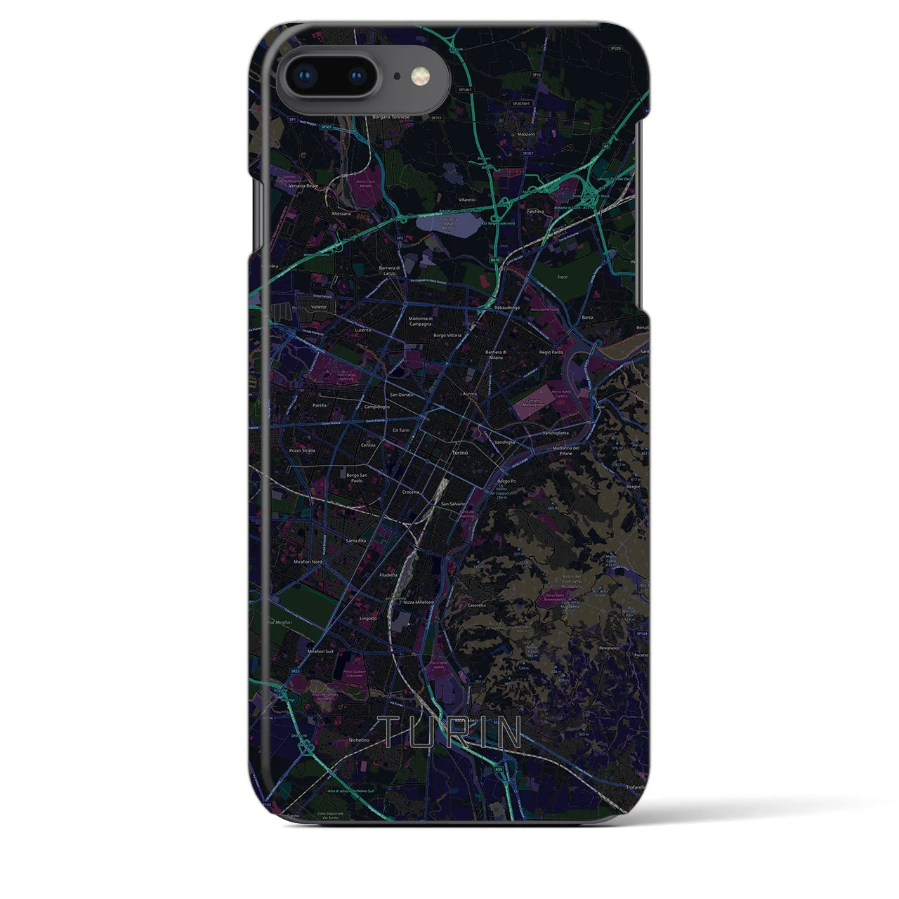 【トリノ】地図柄iPhoneケース（バックカバータイプ・ブラック）iPhone 8Plus /7Plus / 6sPlus / 6Plus 用