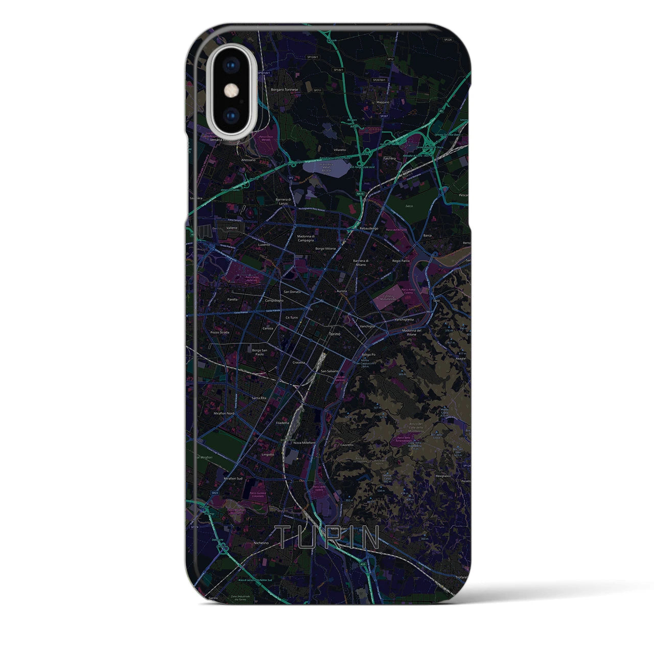 【トリノ】地図柄iPhoneケース（バックカバータイプ・ブラック）iPhone XS Max 用