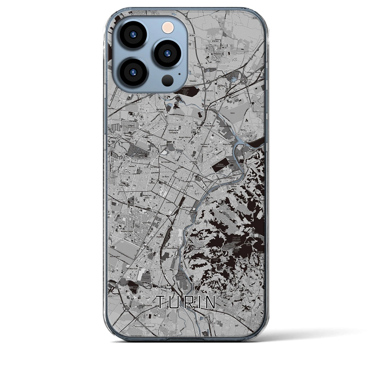 【トリノ】地図柄iPhoneケース（クリアタイプ・モノトーン）iPhone 13 Pro Max 用
