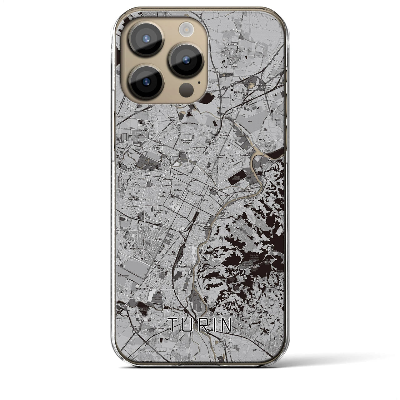 【トリノ】地図柄iPhoneケース（クリアタイプ・モノトーン）iPhone 14 Pro Max 用