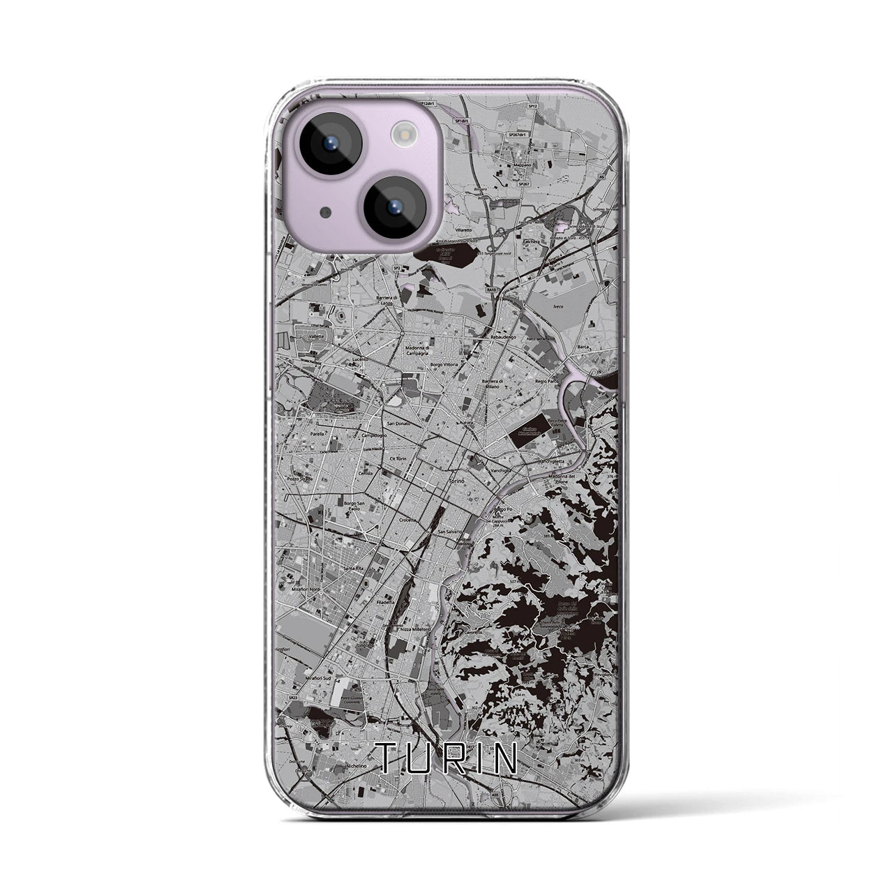 【トリノ】地図柄iPhoneケース（クリアタイプ・モノトーン）iPhone 14 用