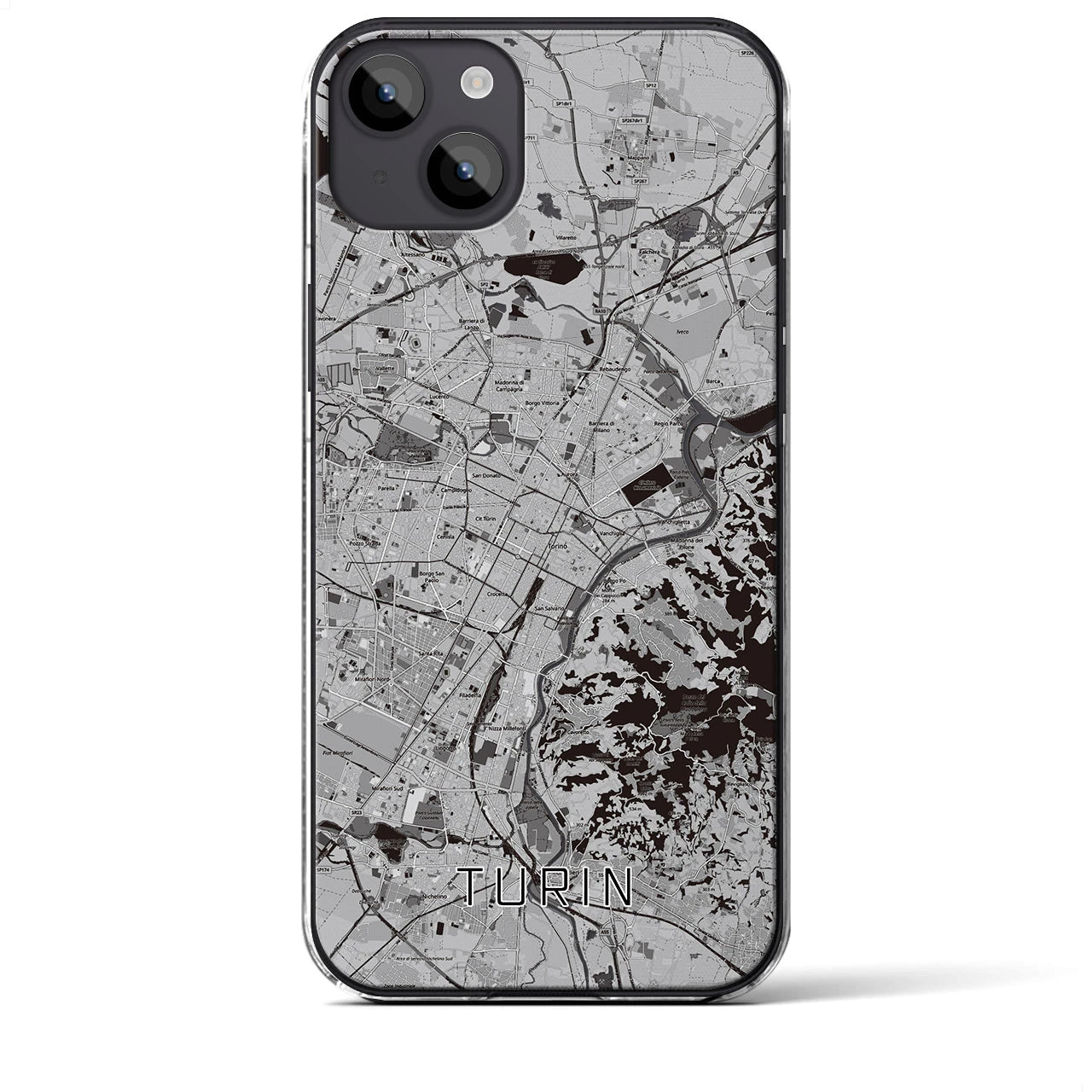 【トリノ】地図柄iPhoneケース（クリアタイプ・モノトーン）iPhone 14 Plus 用