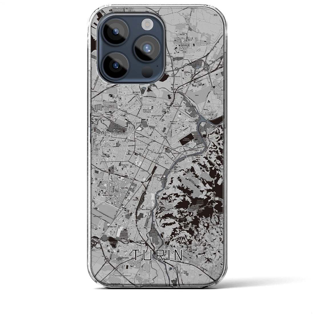 【トリノ】地図柄iPhoneケース（クリアタイプ・モノトーン）iPhone 15 Pro Max 用
