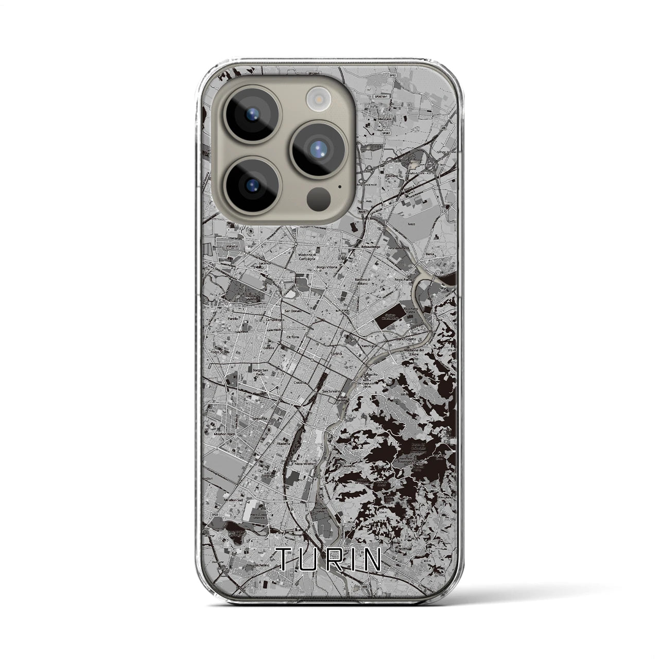 【トリノ】地図柄iPhoneケース（クリアタイプ・モノトーン）iPhone 15 Pro 用