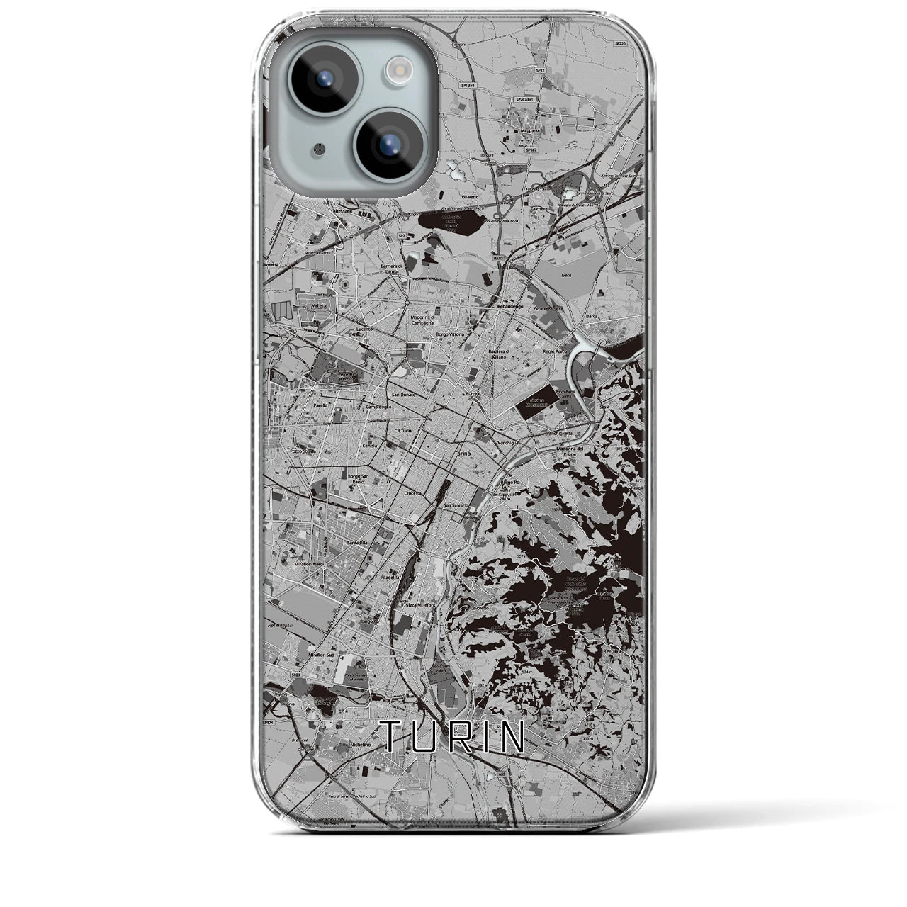 【トリノ】地図柄iPhoneケース（クリアタイプ・モノトーン）iPhone 15 Plus 用