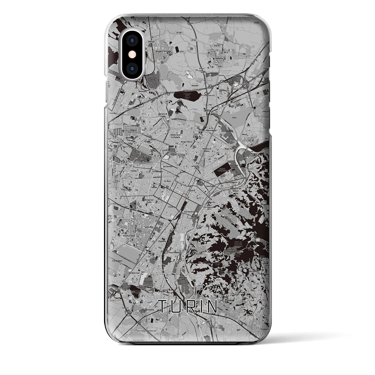 【トリノ】地図柄iPhoneケース（クリアタイプ・モノトーン）iPhone XS Max 用