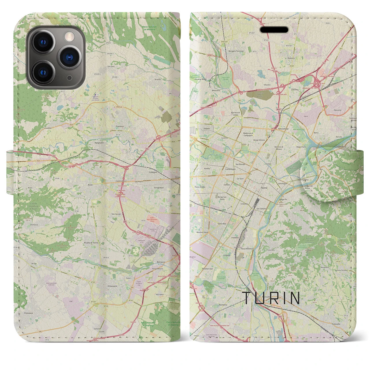 【トリノ】地図柄iPhoneケース（手帳両面タイプ・ナチュラル）iPhone 11 Pro Max 用