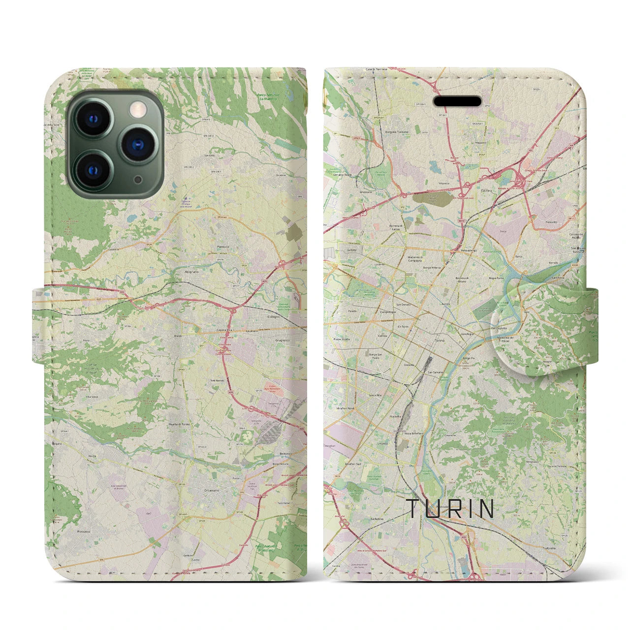【トリノ】地図柄iPhoneケース（手帳両面タイプ・ナチュラル）iPhone 11 Pro 用