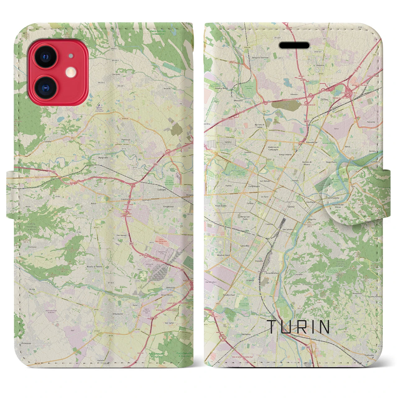 【トリノ】地図柄iPhoneケース（手帳両面タイプ・ナチュラル）iPhone 11 用