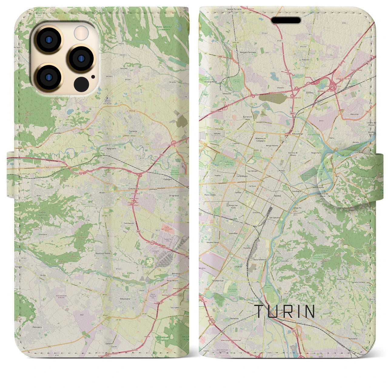 【トリノ】地図柄iPhoneケース（手帳両面タイプ・ナチュラル）iPhone 12 Pro Max 用