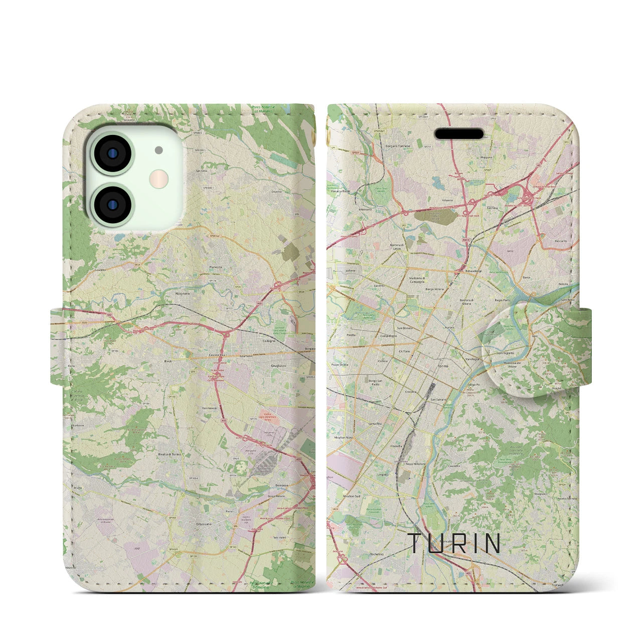 【トリノ】地図柄iPhoneケース（手帳両面タイプ・ナチュラル）iPhone 12 mini 用