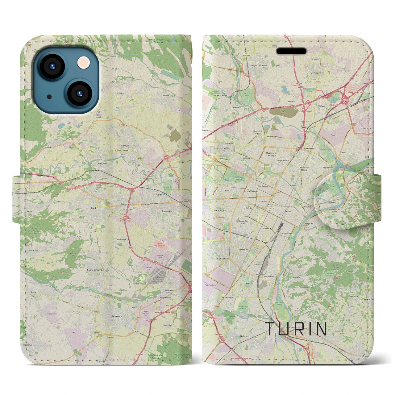 【トリノ】地図柄iPhoneケース（手帳両面タイプ・ナチュラル）iPhone 13 用