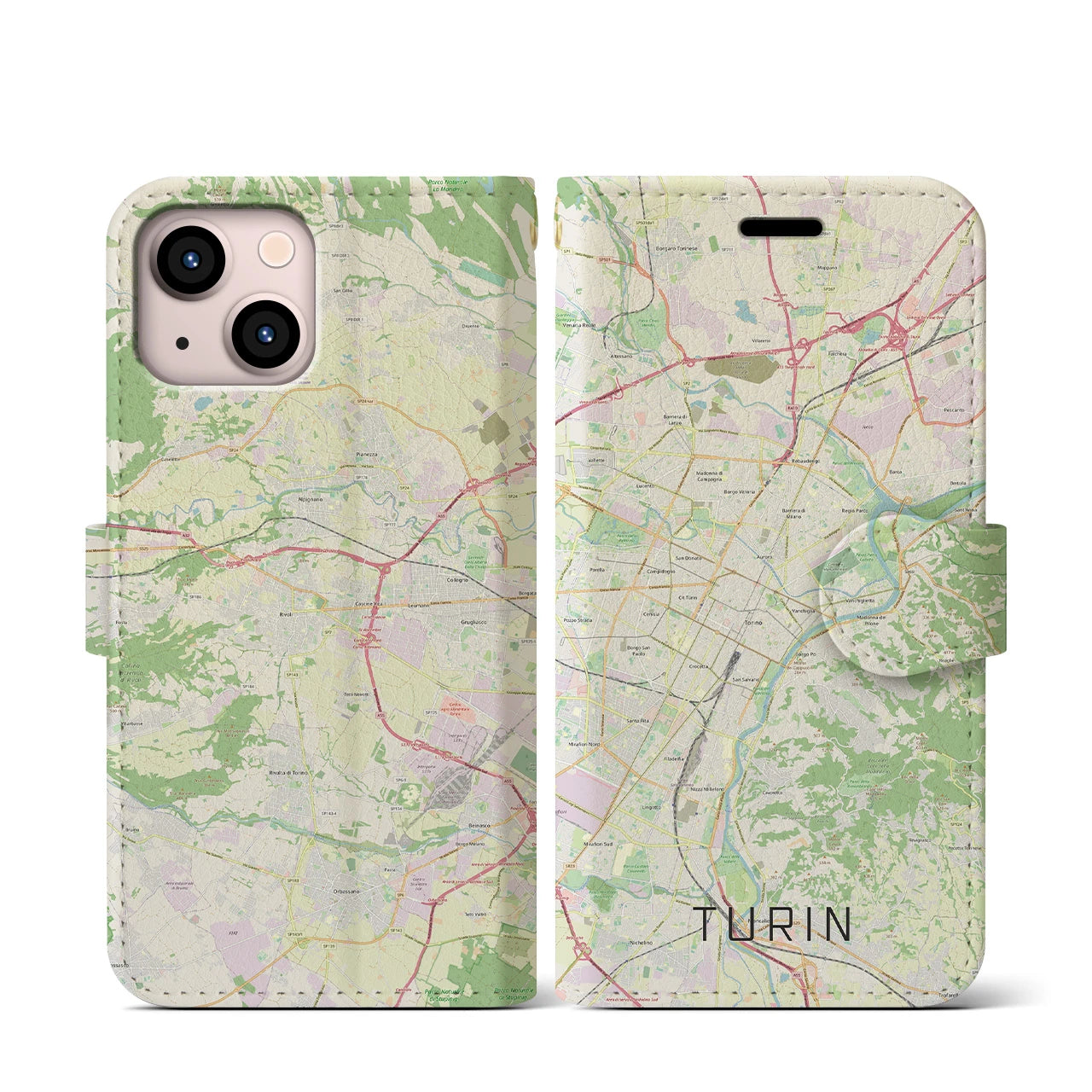 【トリノ】地図柄iPhoneケース（手帳両面タイプ・ナチュラル）iPhone 13 mini 用