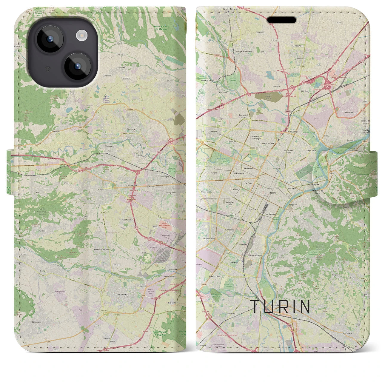 【トリノ】地図柄iPhoneケース（手帳両面タイプ・ナチュラル）iPhone 14 Plus 用