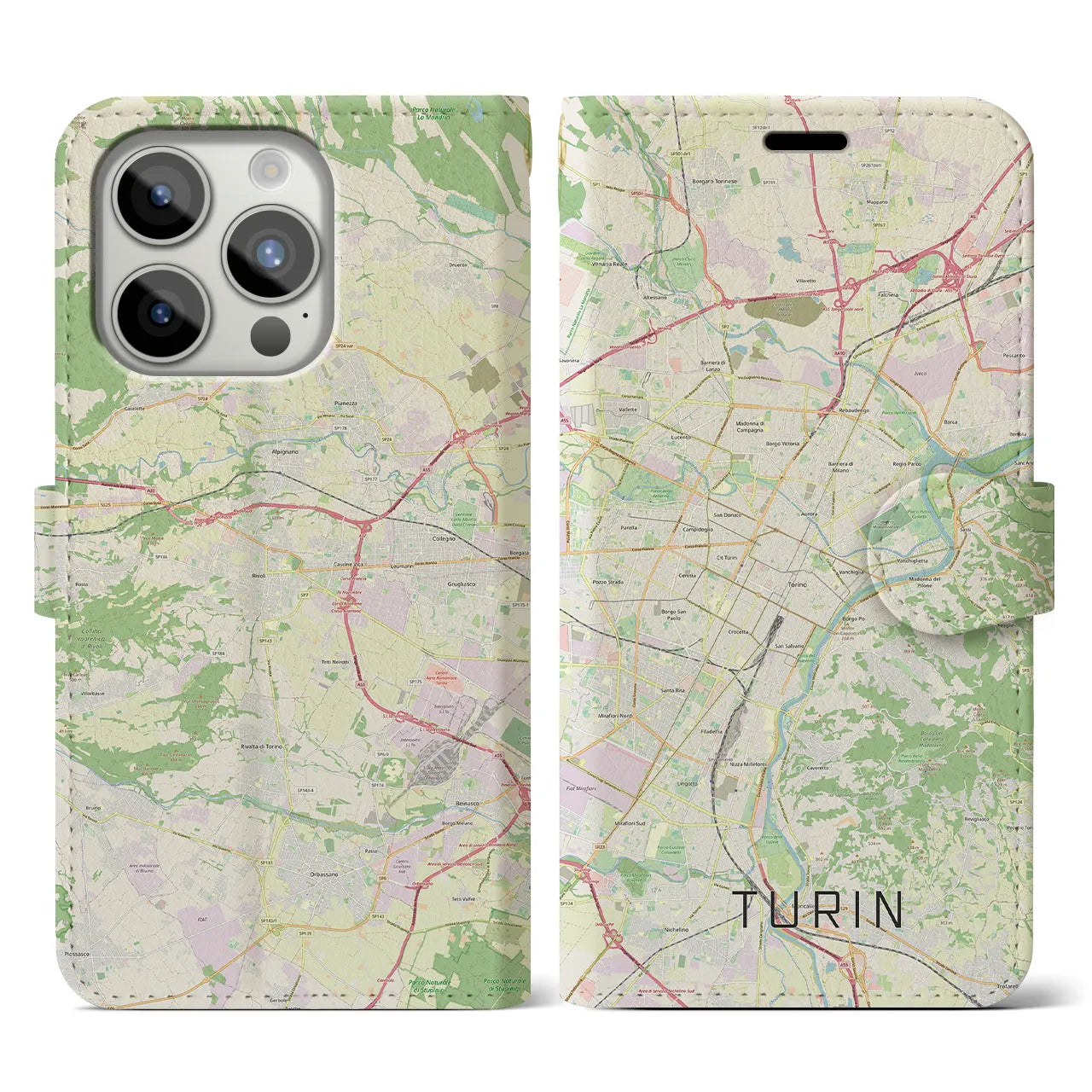 【トリノ】地図柄iPhoneケース（手帳両面タイプ・ナチュラル）iPhone 15 Pro 用