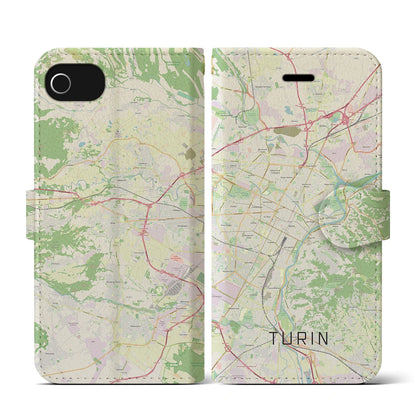 【トリノ（イタリア）】地図柄iPhoneケース（手帳タイプ）ナチュラル・iPhone SE（第3 / 第2世代） / 8 / 7 / 6s / 6 用