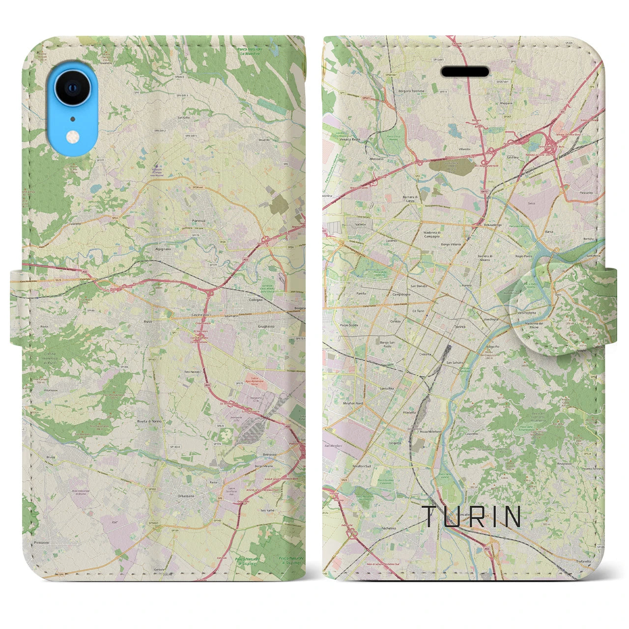 【トリノ】地図柄iPhoneケース（手帳両面タイプ・ナチュラル）iPhone XR 用