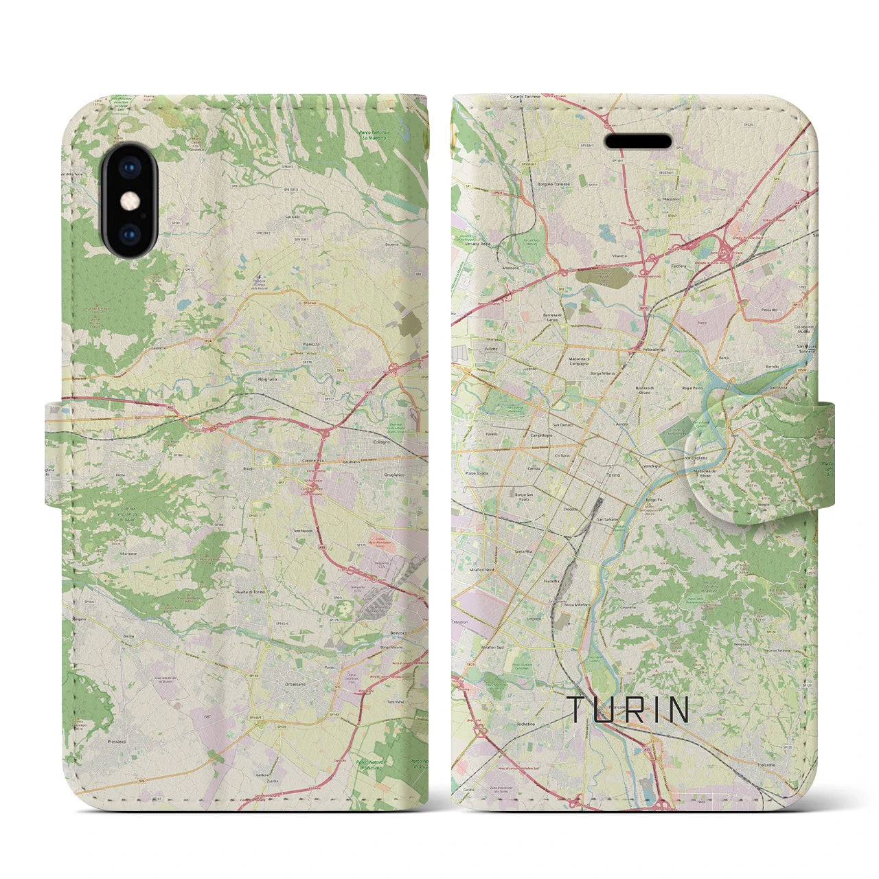 【トリノ】地図柄iPhoneケース（手帳両面タイプ・ナチュラル）iPhone XS / X 用