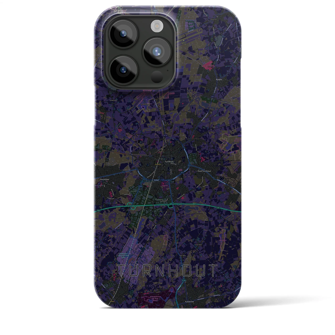 【トゥルンハウト】地図柄iPhoneケース（バックカバータイプ・ブラック）iPhone 15 Pro Max 用