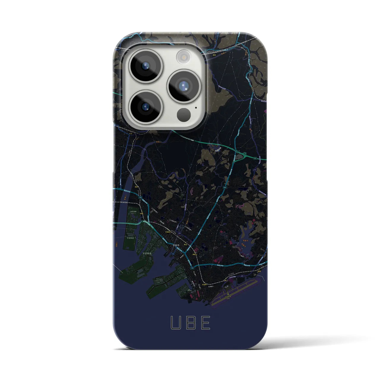 【宇部】地図柄iPhoneケース（バックカバータイプ・ブラック）iPhone 15 Pro 用
