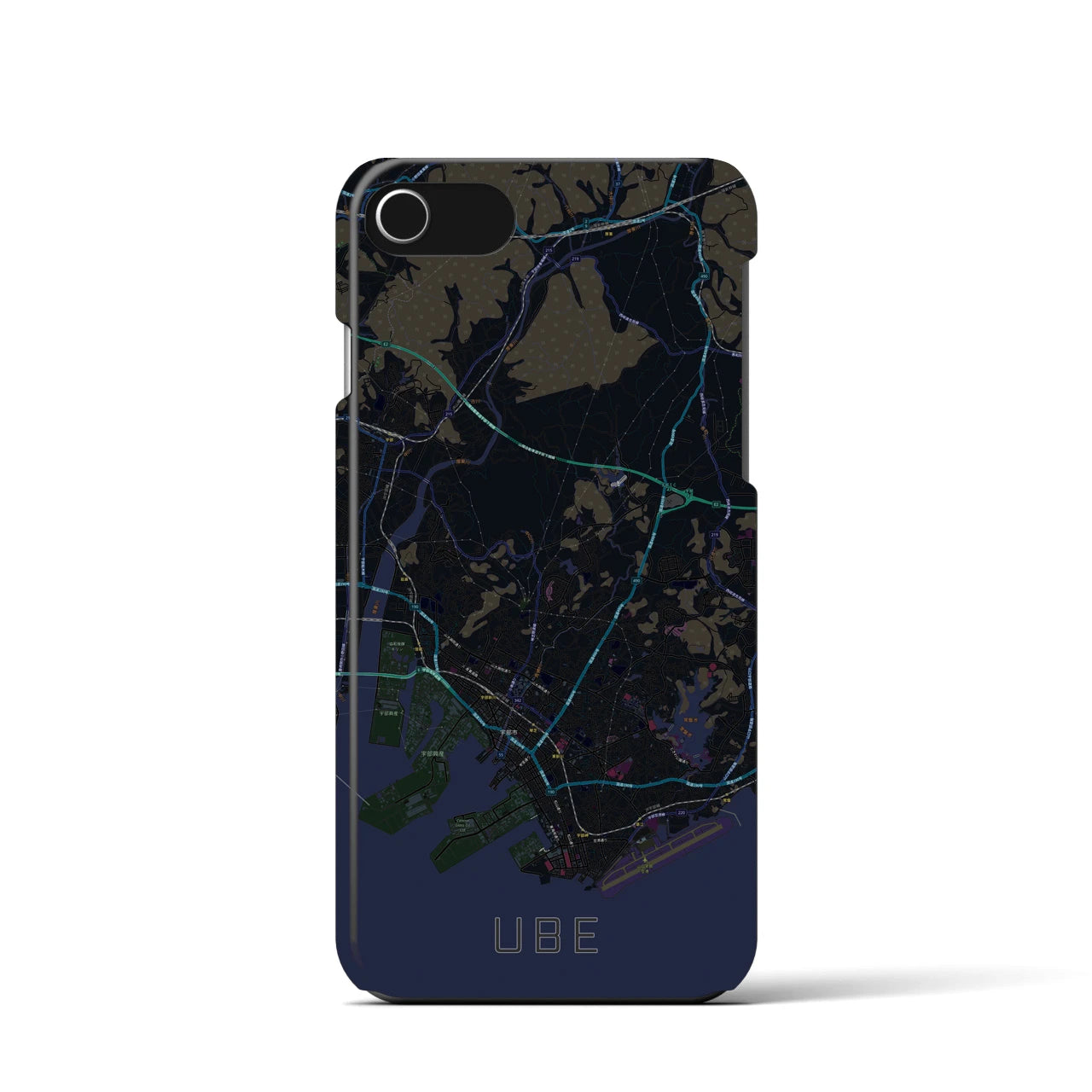 【宇部】地図柄iPhoneケース（バックカバータイプ・ブラック）iPhone SE（第3 / 第2世代） / 8 / 7 / 6s / 6 用
