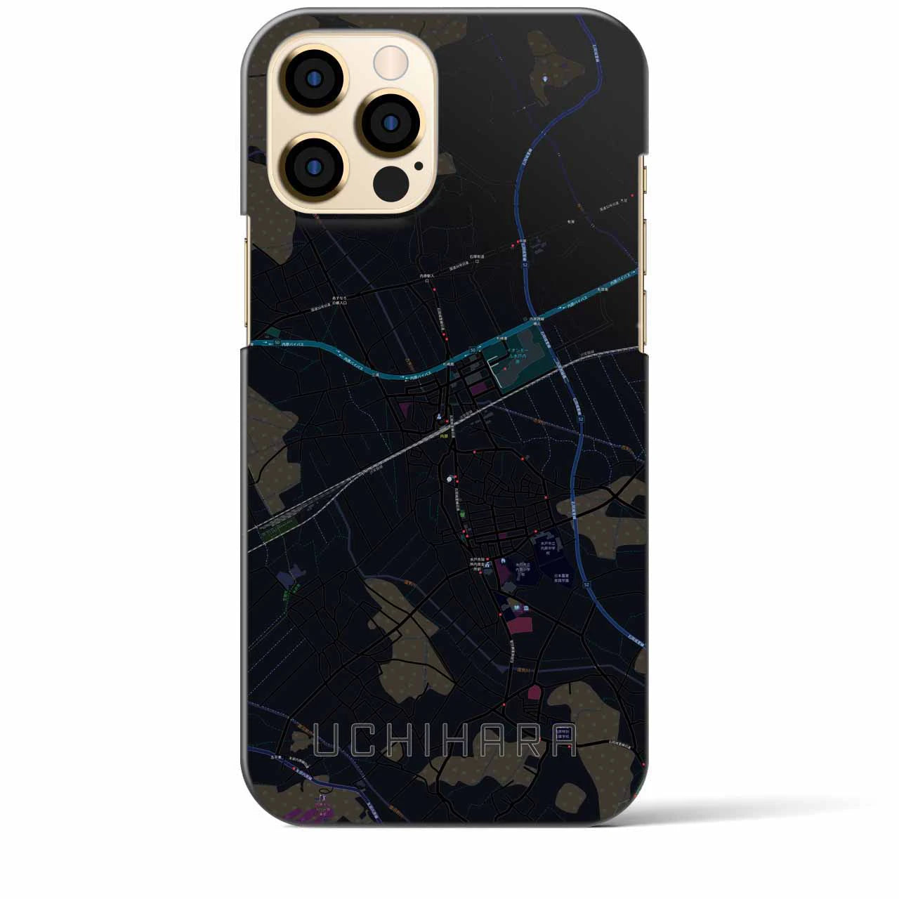 【内原】地図柄iPhoneケース（バックカバータイプ・ブラック）iPhone 12 Pro Max 用