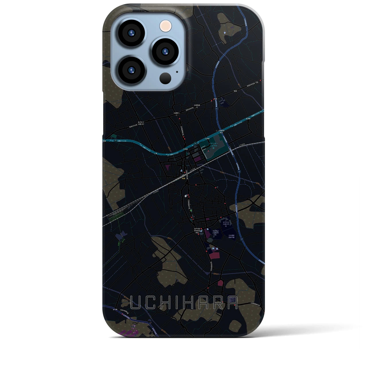【内原】地図柄iPhoneケース（バックカバータイプ・ブラック）iPhone 13 Pro Max 用