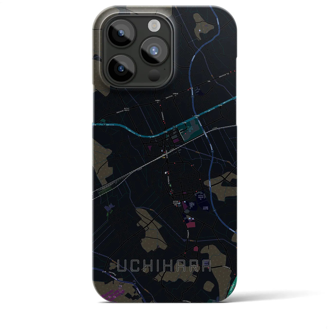 【内原】地図柄iPhoneケース（バックカバータイプ・ブラック）iPhone 15 Pro Max 用