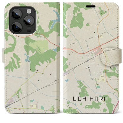 【内原（茨城県）】地図柄iPhoneケース（手帳タイプ）ナチュラル・iPhone 15 Pro Max 用