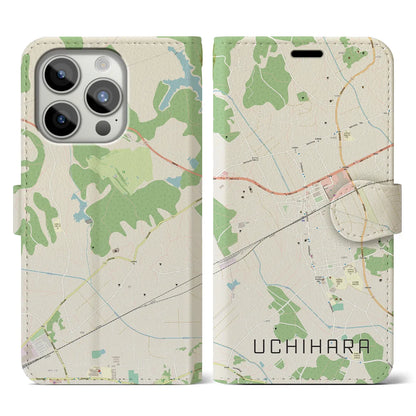 【内原（茨城県）】地図柄iPhoneケース（手帳タイプ）ナチュラル・iPhone 15 Pro 用