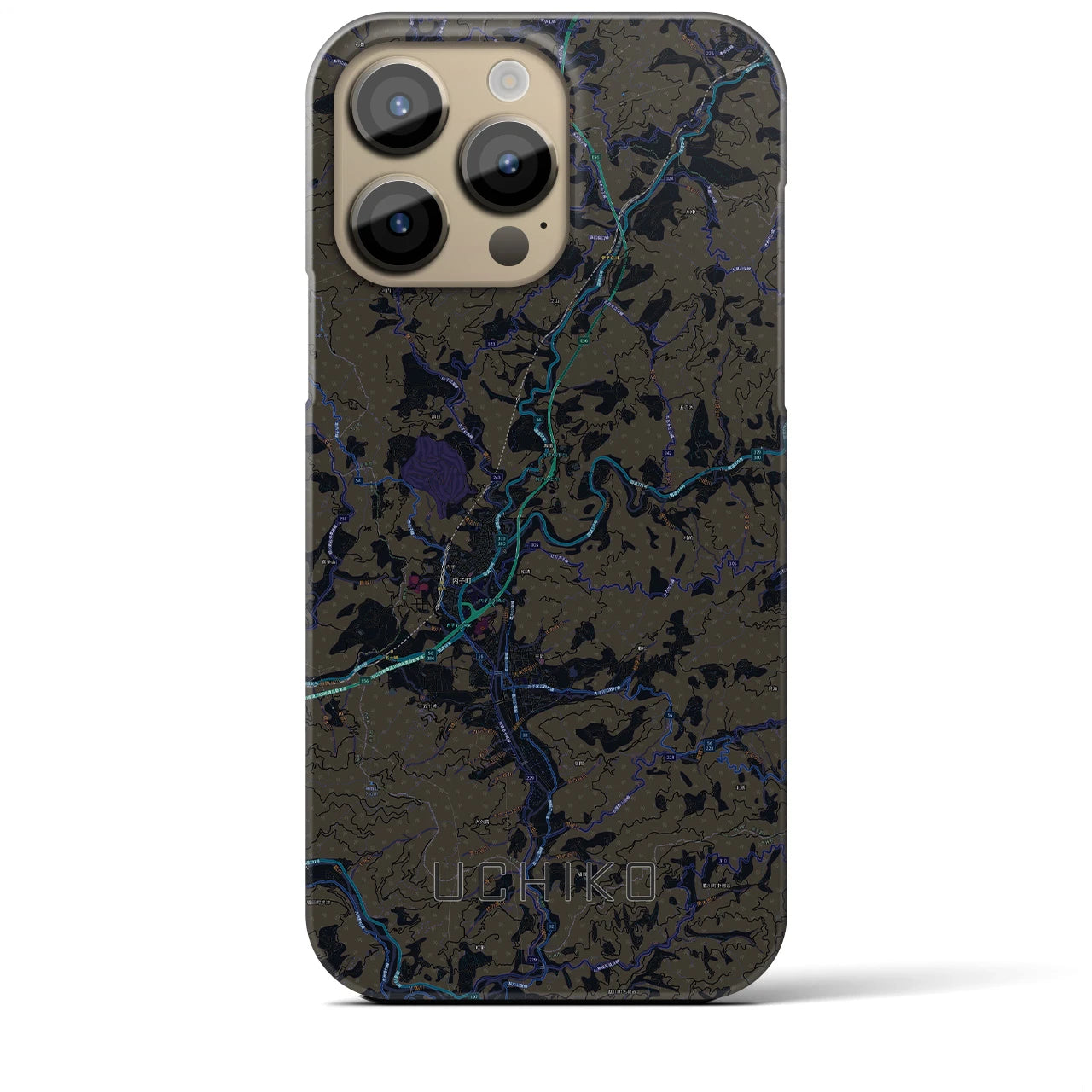 【内子】地図柄iPhoneケース（バックカバータイプ・ブラック）iPhone 14 Pro Max 用