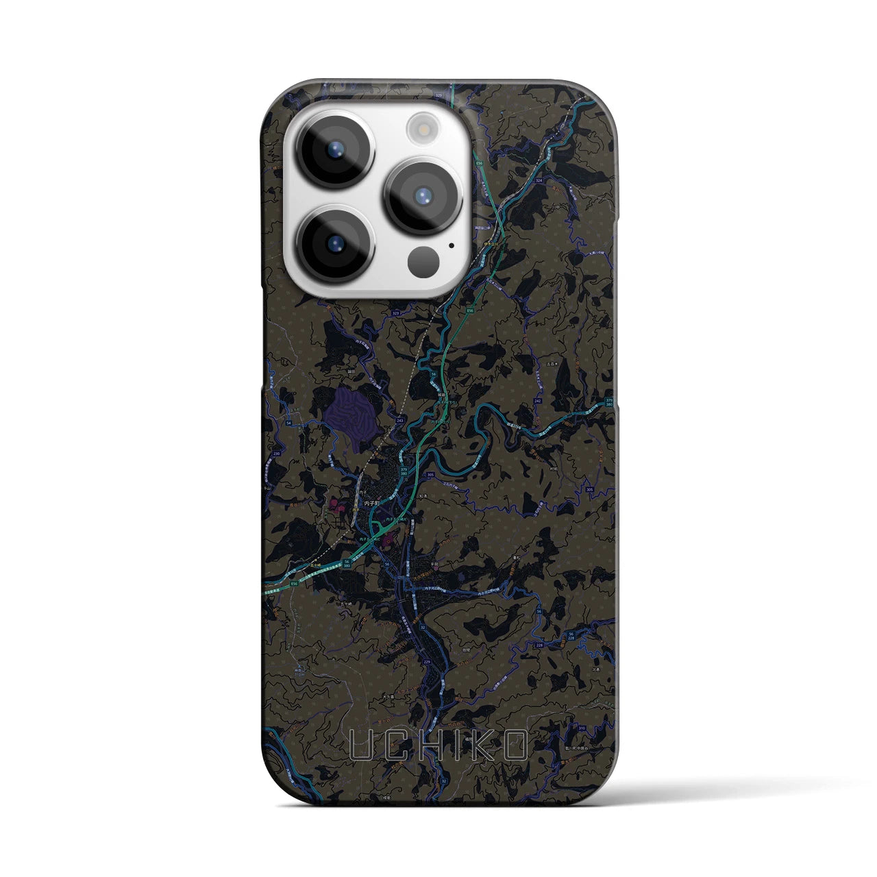 【内子】地図柄iPhoneケース（バックカバータイプ・ブラック）iPhone 14 Pro 用