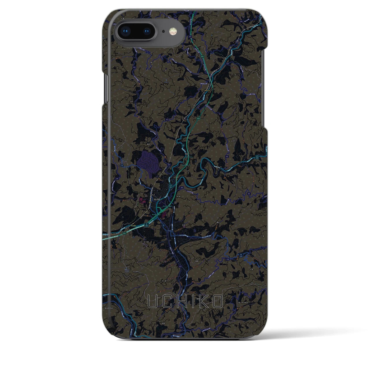 【内子】地図柄iPhoneケース（バックカバータイプ・ブラック）iPhone 8Plus /7Plus / 6sPlus / 6Plus 用